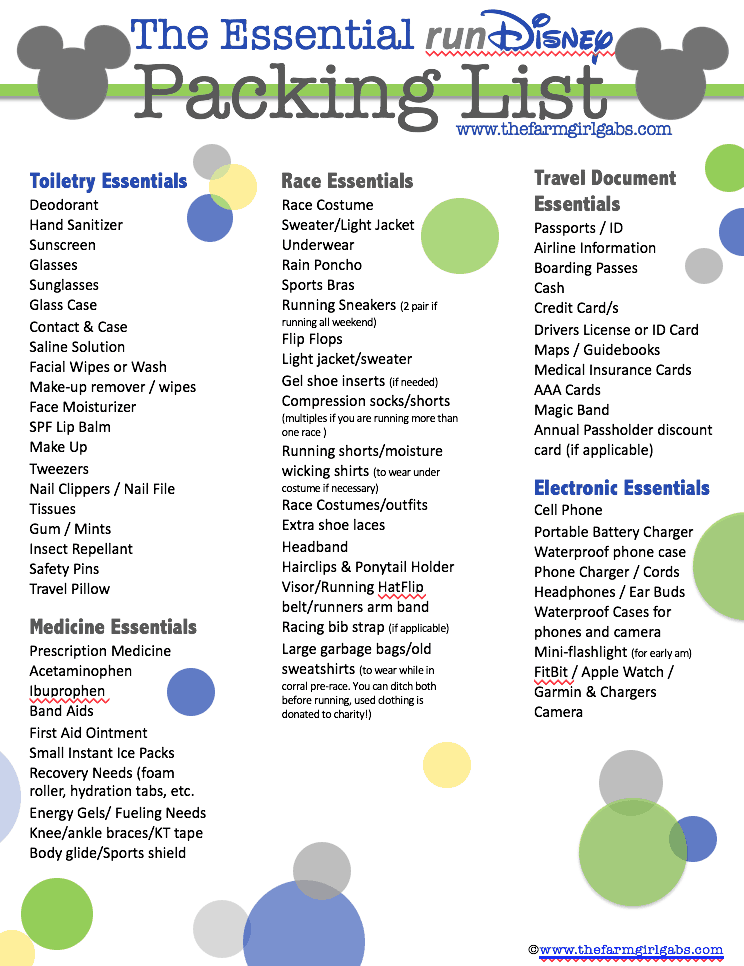 Free Printable runDisney Packing List - The Farm Girl Gabs®