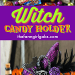 This adorably spellbinding Witch Pumpkin Candy Holder is the perfect place to store your Halloween Candy Stash. #Halloween #HalloweenCraft #Pumpkin #HocusPocus #DisneyCraft