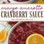 Orange Amaretto Cranberry Sauce is the perfect Thanksgiving dinner side dish. Tart cranberries, sweet orange and amaretto team up for this delicious fall recipe. This easy cranberry sauce recipe is a family favorite. It's not Thanksgiving without this delicious cranberry sauce. #cranberrysauce #orangeamarettocranberrysauce #thanksgivingsidedish