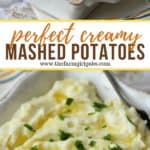 Mashed potatoes are the perfect side dish for meat or poultry. This easy recipe is creamy, buttery and oh so good. This mashed potatoes recipe is a great Thanksgiving side dish too. Super easy and even has a secret ingredient to make this potato recipe extra creamy. Your family will definitely want seconds. #mashedpotatoes #thanksgivingsidedish #potatorecipe