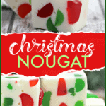 Make a batch of this delicious Christmas Gumdrop Nougat to share with friends and family during the holidays. This easy candy recipe is a real treat. #Nougat #Christmas #Candy #ChristmasNougat #GumDrops #CandyRecipe #HolidayBaking #ChristmasRecipe