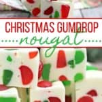 Make a batch of this delicious Christmas Gumdrop Nougat to share with friends and family during the holidays. This easy candy recipe is a real treat. #Nougat #Christmas #Candy #ChristmasNougat #GumDrops #CandyRecipe #HolidayBaking #ChristmasRecipe