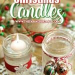 Mason Jar crafts are easy and affordable! Create a welcoming tablescape this Christmas with these pretty Mason Jar Christmas Candles. This DIY Christmas craft is super easy to create too. #masonjarcraft #ChristmasCraft