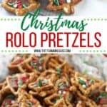 Christmas Rolo Pretzel Candy Sandwiches - Two Ways! A little bit sweet, a little bit salty and oh so good! These pretzel candy sandwiches are a sweet treat. These Rolo pretzel sandwiches can be enjoyed all year long. Add your favorite sprinkles or top this easy dessert recipe with M&Ms. You will enjoy this simple candy treat. These are perfect Christmas treat recipe for a Christmas Cookie Exchange too.