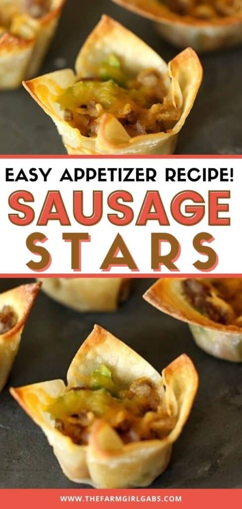 These easy Sausage Stars Appetizers are the perfect recipe for your next celebration. Grab some wonton shells and try this tasty hors d'oeuvres recipe. These party appetizers are made with wonton shells, sausage, peppers and cheese. This is a quick recipe to make for your next party. This easy appetizer recipe is quick to make and delicious too.