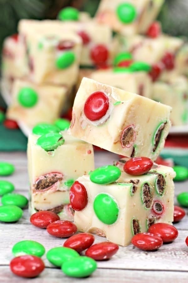 3 Ingredient White Chocolate Fudge with M&Ms Candies