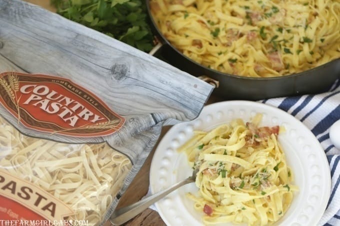 Eggs, bacon and parmesan team up to create an out of this world Pasta Carbonara. This easy recipe is perfect for a quick weeknight meal.