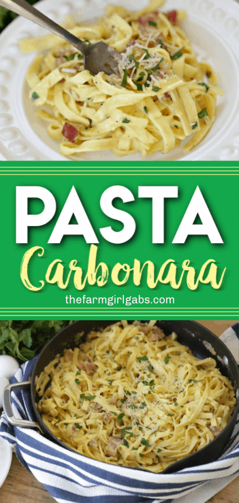 Eggs, bacon and parmesan team up to create an out of this world Pasta Carbonara. This easy recipe is perfect for a quick weeknight meal. #PastaCarbonara #PastaRecipe #EasyRecipe #Spaghetti