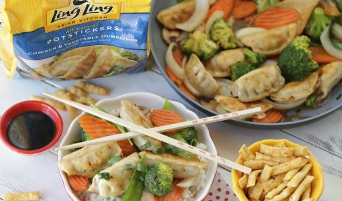 Celebrate the Chinese New Year with this easy make at home Potsticker Stir Fry Rice Bowl. Ling Ling Potstickers are so delicious. (AD) #LingLingAsian #LL #Stirfry #ChineseFood #Potstickers #ChineseNewYear