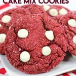 Share some love this Valentine's Day with these 4-ingredient Red Velvet Cake Mix Cookies. This cookie recipe is so chewy and delicious. #cookies #cakemixcookie #redvelvet #redvelvetcookies