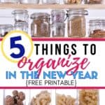 Start the year off on the right note. Here are 5 Things To Organize In The New Year Plus A Free Daily Planner To Keep You Organized. These home organization tips will give you a fresh start for the New Year! #homeorganization #mariekondo #kitchenorganization
