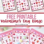 These free Valentine's Day Bingo cards are perfect for kids to play at home or classroom parties. Download these bingo cards today for some Valentine's Day fun! Download and print out this fun Valentine bingo game for hours of fun. #bingogame #valentinebingo #valentinesdaycraft #valentinesdayprintable