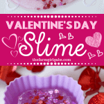 You and your kids will LOVE making this easy DIY Valentine's Day Slime project. This fun craft makes a great party favor too! #Slime #ValentinesDay #Crafts #DIY #Kids #KidsCrafts #PartyIdeas #SlimeRecipe
