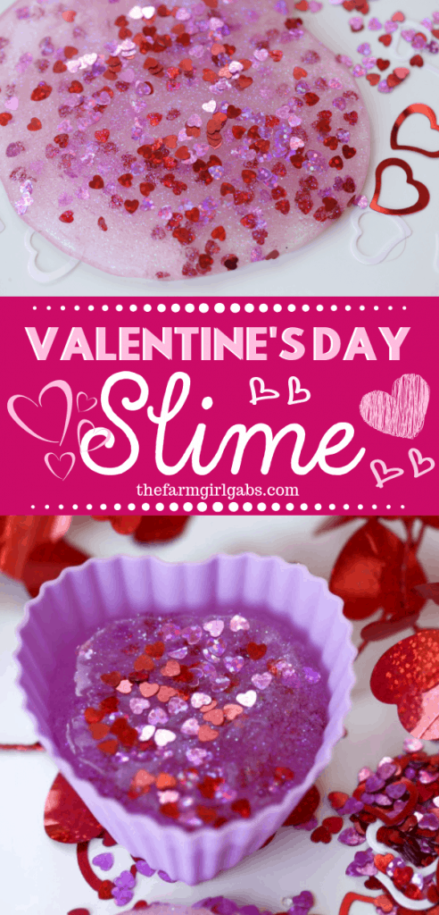 You and your kids will LOVE making this easy DIY Valentine's Day Slime project. This fun craft makes a great party favor too! #Slime #ValentinesDay #Crafts #DIY #Kids #KidsCrafts #PartyIdeas #SlimeRecipe