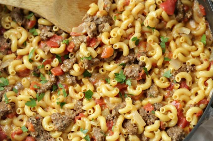 This one-pot Cheeseburger Skillet Casserole is just like that cheeseburger macaroni we all loved as kids, but only better because it is homemade. It's an easy and delicious budget-friendly dinner idea.