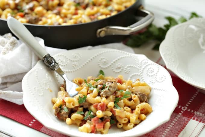 This one-pot Cheeseburger Skillet Casserole is just like that cheeseburger macaroni we all loved as kids, but only better because it is homemade. It's an easy and delicious budget-friendly dinner idea.