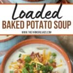 Creamy and comforting, you won't be able to resist this easy Loaded Baked Potato Soup recipe. Warm-up with a bowl of this delicious soup recipe that is full of potatoes, cheese and bacon. This is the best baked potato soup recipe. This soup recipe is the ultimate comfort food that is topped with your favorite baked potato toppings.