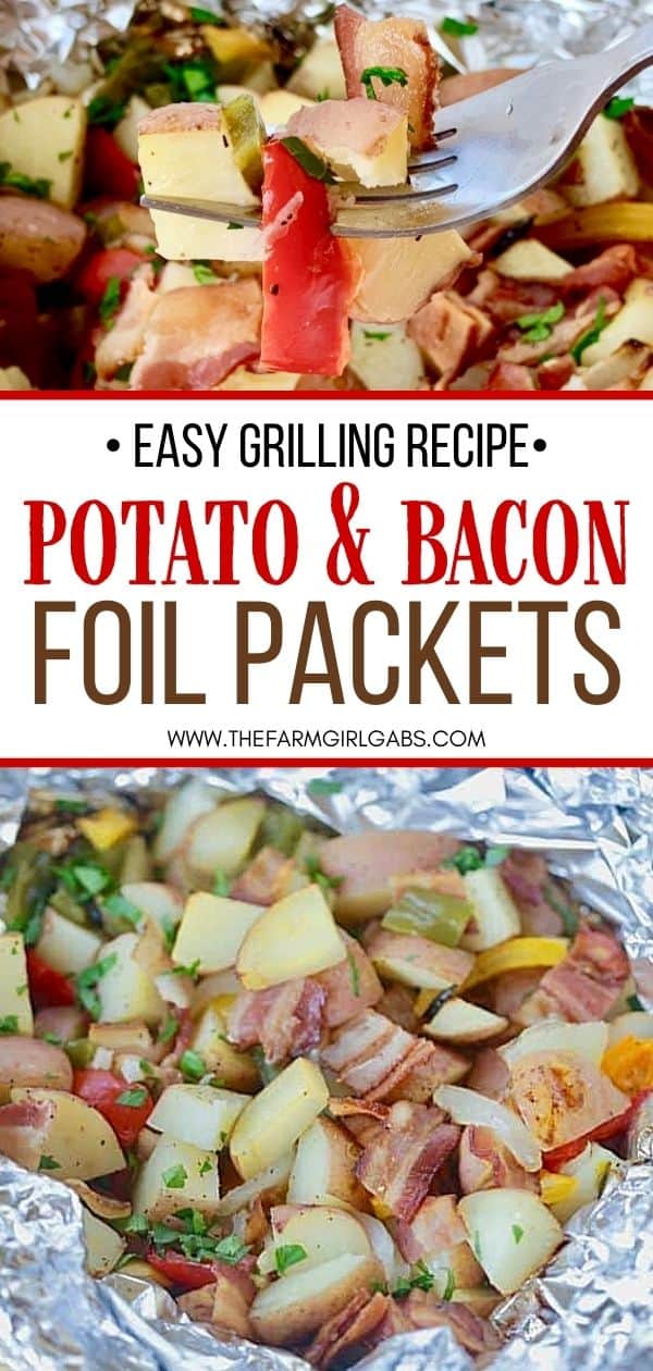 Fire up the grill and make this Potato And Bacon Foil Packets recipe. This easy grilled side dish is a perfect summer recipe or camping recipe. And it has bacon in it!