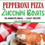 This Stuffed Pizza Zucchini Boats recipe is a perfect low carb dinner option or side dish. This easy zucchini recipe is perfect for summer. Try this zucchini boats recipe for an easy weeknight meal idea. This 30-minute meal idea is easy and delicious.