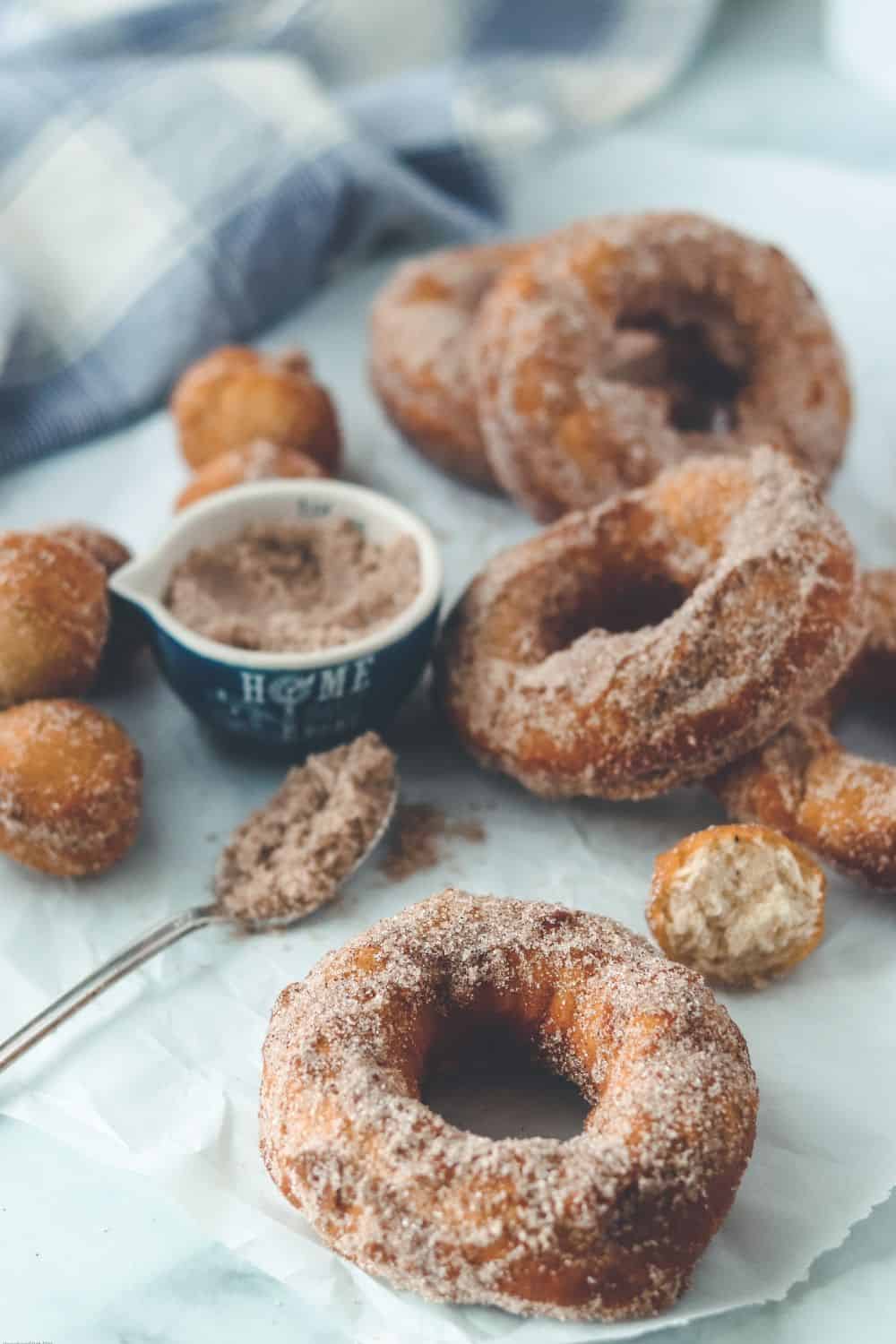 There is no denying it, these melt in your mouth no-yeast Cinnamon Sugar Donuts will satisfy everyone's sweet tooth. Made with an easy cake batter, this classic donut recipe is a real winner. #cinnamonsugardonuts #donutrecipe #doughnutrecipe