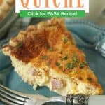 Ham And Cheese Quiche is an easy recipe for breakfast, Sunday brunch, lunch or dinner. With only 15 minutes to prepare, quiche is a versatile recipe everyone will love. This easy quiche recipe is a great way to use leftover Easter ham too. Try this holiday brunch recipe.