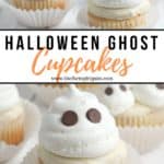 Scare up some cute Halloween fun with these adorable Halloween Ghost Cupcakes. These easy Halloween cupcakes will be the boo-tiful hit with the kids. #ghostcupcakes #halloweencupcakes #halloweensnack
