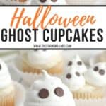 Scare up some cute Halloween fun with these adorable Halloween Ghost Cupcakes. These easy Halloween cupcakes will be the boo-tiful hit with the kids. #ghostcupcakes #halloweencupcakes #halloweensnack