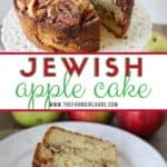 This Jewish Apple Cake recipe is moist and packed with sweet apples and cinnamon. It features a crunchy apple cinnamon topping Be sure to grab a slice before it's all gone. #jewishapplecake #applecake #applerecipe