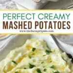 Mashed potatoes are the perfect side dish for meat or poultry. This easy recipe is creamy, buttery and oh so good. This mashed potatoes recipe is a great Thanksgiving side dish too. Super easy and even has a secret ingredient to make this potato recipe extra creamy. Your family will definitely want seconds. Try this easy potato recipe. It is an easy side dish recipe.