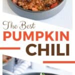 Pumpkin Chili is a delicious twist on the classic chili recipe. This easy chili recipe is made with pumpkin puree, ground beef, beans, and a simple homemade blend of chili seasonings. #pumpkinchili #chilirecipe #pumpkinrecipe