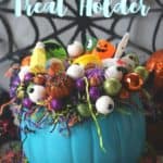 This DIY Teal Pumpkin Treat Holder is all treats and no tricks. Trick or Treaters will love this teal pumpkin filled with non-candy treats.