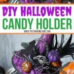 This adorably spellbinding DIY Witch Pumpkin Candy Holder is the perfect place to store your Halloween Candy Stash. #halloweencraft #pumpkincarving #pumpkincraft