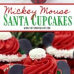 Make this Christmas a Disney Christmas. These adorable Mickey Mouse Santa Cupcakes are the perfect holiday Disney snack to celebrate Christmas. This Disney dessert is so easy and festive. Add a cute Mickey Santa hat to these decorated Christmas cupcakes. #disneysnack #christmascupake #disneyfood