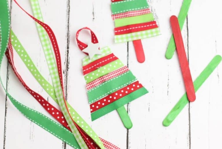 These Ribbon Tree Ornaments are a fun Christmas craft to make. Use any colorful ribbon to make these easy ornaments for your Christmas tree. This is a fun Christmas craft for kids too. #ornaments #ChristmasTree #ChristmasCraft