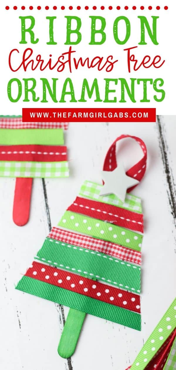 These Ribbon Tree Ornaments are a fun Christmas craft to make. Use any colorful ribbon to make these easy ornaments for your Christmas tree. This is a fun Christmas craft for kids too. #ornaments #ChristmasTree #ChristmasCraft