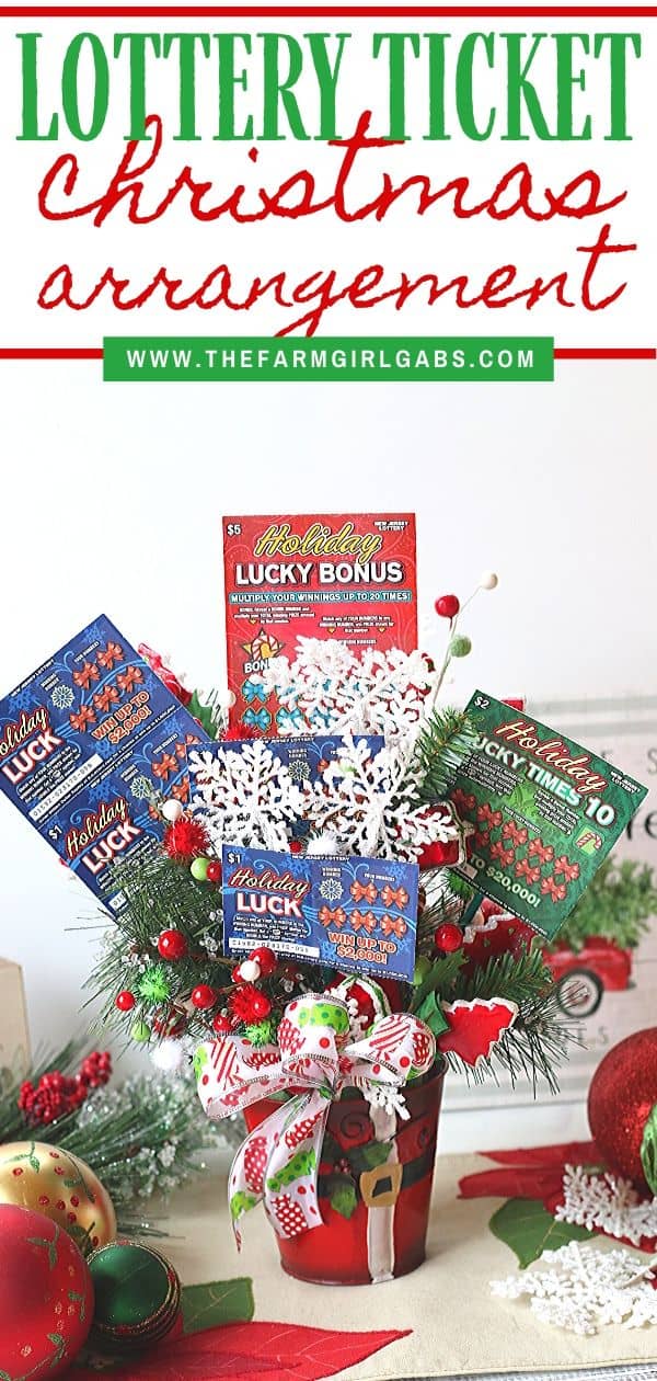 Ring in the holiday season with this easy gift idea. Share some luck this holiday season by giving this DIY New Jersey Lottery Scratch Off Ticket Christmas Arrangement. This is an easy DIY Christmas craft. #ad #BestGifts, #TheGiftThatKeepsOnGiving #NewJerseyLottery #NJLotteryHoliday