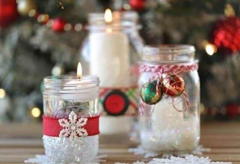 DIY Christmas Craft: Snowy Mason Jar Tea Light Holders