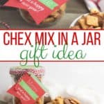 Need a quick food gift idea this holiday season? Grab a mason jar and make this easy Chex Mix Gift In A Jar for those on your gift list. #masonjargifts #giftinajar #giftidea
