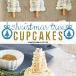 Satisfy your yuletide sweet tooth with these elegant Christmas Tree Cupcakes. This easy Christmas dessert recipe is perfect for your holiday spread. White Chocolate and pretzel sticks make the pretty glittering Christmas tree topper. #christmascupcake #cupcakerecipe #dessert