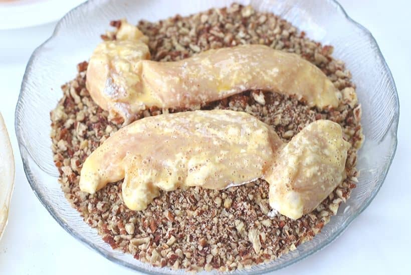 This baked Pecan Crusted Chicken recipe has a whole lot of flavor and a delicious pecan crunch. Enjoy these chicken tenders as is, with dipping sauce or on top of a salad.
