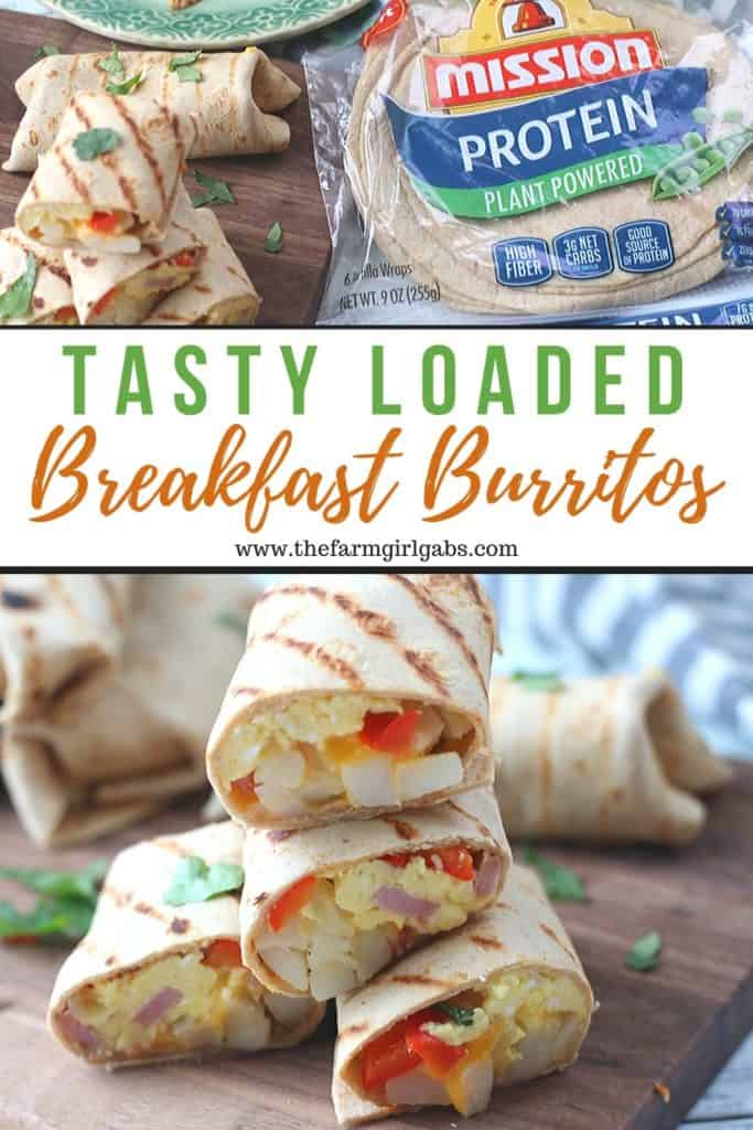 These Tasty Loaded Breakfast Burritos are a delicious make-ahead freezer meal your family will love. The Mission® Protein Tortilla Wraps add a delicious protein boost. #ad #MissionFoods #MissionProteinTortillas