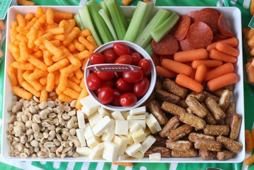 Score big at your game day party with this easy Football Party Snack Tray. This party snack idea will have your guest cheering for more!