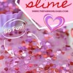 You and your kids will LOVE making this easy DIY Valentine's Day Slime project. This easy Valentine's Day Craft is a lot of ooey-gooey fun. This kids craft makes a great party favor too! Learn how to make this easy slime recipe for kids. #Slime #ValentinesDay #Crafts #DIY #Kids #KidsCrafts #PartyIdeas