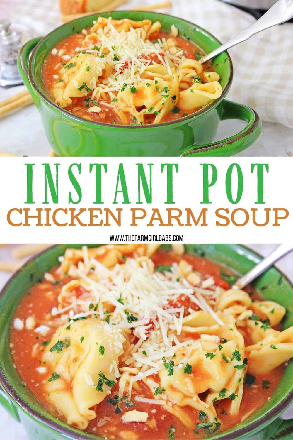 Warm yourself up with a bowl of this Instant Pot Chicken Parmesan Soup. This easy instant pot soup is a delicious comfort food recipe.