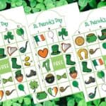 These free printable St. Patrick's Day Bingo cards are fun for kids to play at home or classroom parties. Download these bingo cards today for some St. Patrick's Day fun! #stpatricksdaycraft #stpatricksdaygame #freeprintable