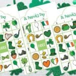 These free printable St. Patrick's Day Bingo cards are fun for kids to play at home or classroom parties. Download these bingo cards today for some St. Patrick's Day fun! #stpatricksdaycraft #stpatricksdaygame #freeprintable