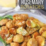 Lighten up your side dish routine with this easy Air Fryer Parmesan Rosemary Potatoes. This is a delicious weeknight or holiday side dish. We all love potato recipes and this potato recipe is quick and easy. This air fryer recipe is a healthier version of the classic roasted potatoes. Your family will love this healthy air fryer potato recipe. #potatorecipe #airfryerrecipe #airfryer #healthyrecipe