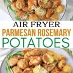 Lighten up your side dish routine with this easy Air Fryer Parmesan Rosemary Potatoes. This is a delicious weeknight or holiday side dish. We all love potato recipes and this potato recipe is quick and easy. This air fryer recipe is a healthier version of the classic roasted potatoes. Your family will love this healthy air fryer potato recipe. #potatorecipe #airfryerrecipe #airfryer #healthyrecipe