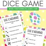 Hop into the Easter holiday with this fun Easter Egg Exchange Dice Game that kids can play. Download and print a copy of these Easter cards. This is a fun game for the kids to play after an Easter egg hunt. This game will let them trade or keep the eggs they found. If they didn't go on an egg hunt, you can provide some filled eggs for them to play with. #eastergame #eastercraft #kidsgame