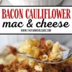 Ready for a twist on the classic mac and cheese recipe? Bacon Cauliflower Macaroni and Cheese is the ultimate comfort food. Creamy macaroni and cheese are mixed with flavorful bacon and farm fresh cauliflower. This twist on the classic macaroni and cheese is easy and delicious! #macaroniandcheese